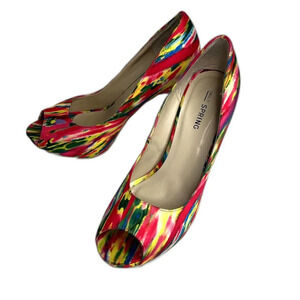 Call It Spring Open Toe Neon Multi Color Pumps Size 7